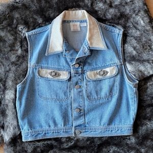 Women's Denim Vest by Streets Ahead with faux Snakeskin and Rhinestones